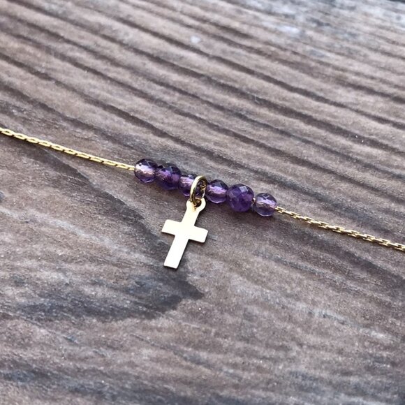 Beaded Cross necklace, gold, Easter gift, Christian gift, minimalist, gemstone, - Picture 5 of 6